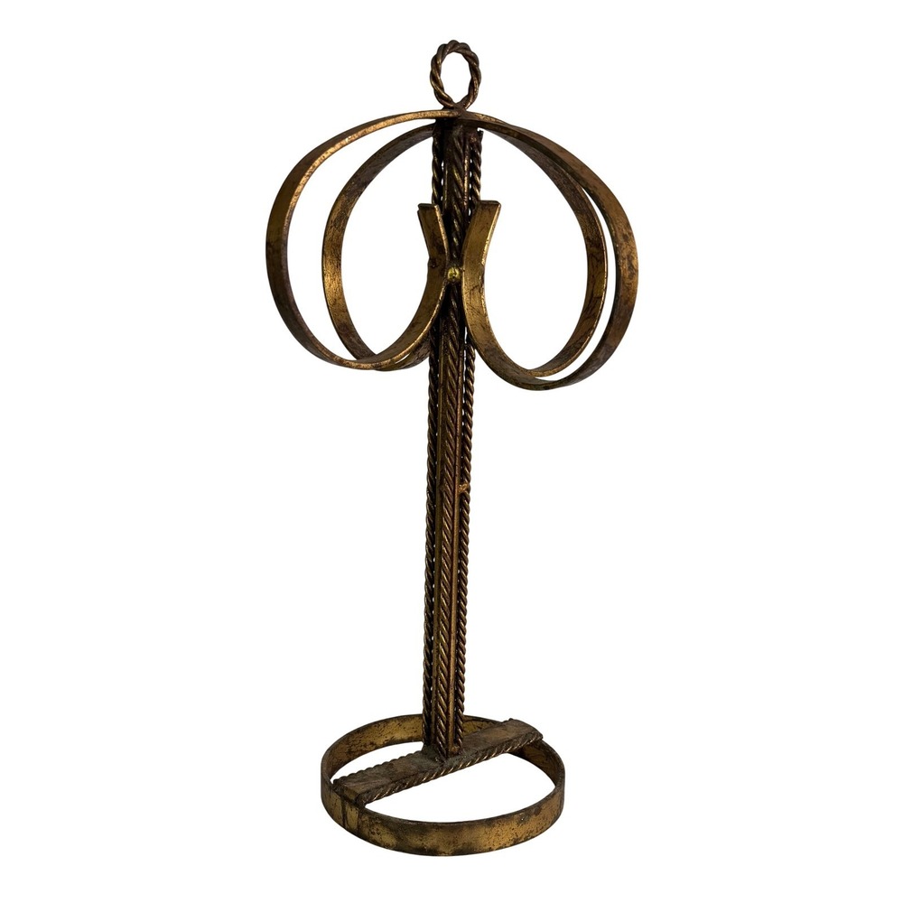Vtg Free-Standing Metal Towel Holder Wrought Iron Gold Finish Rope Design